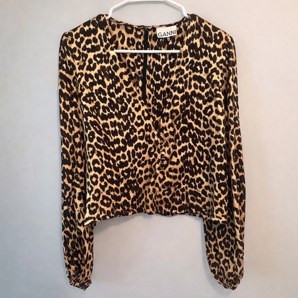 GANNI Silk - Blend Animal Print Button Blouse - Size 40 (US 10) - Picture 3 of 14